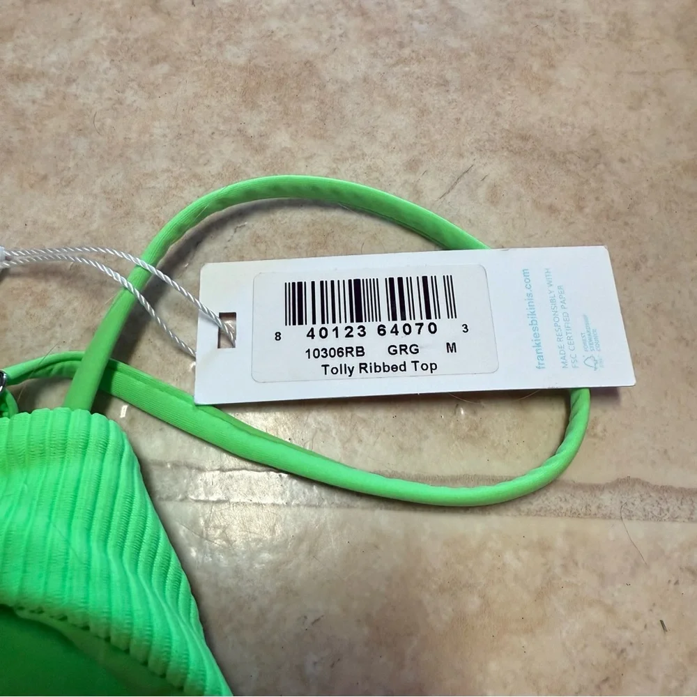 Frankie's Bikinis Tolly Ribbed Underwire Bikini Top in Green Glow Size Medium